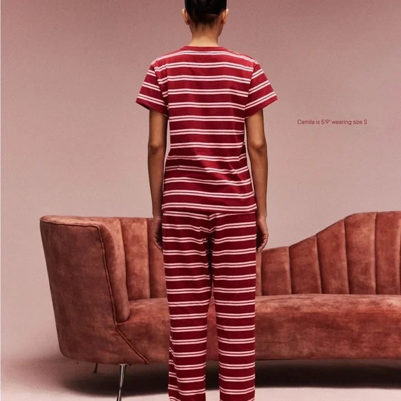 PARKE Women's Red and Pink Striped Short Sleeve Tee Shirt Valentine Collection - Picture 6 of 8